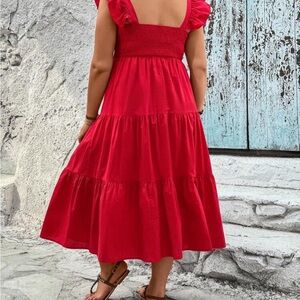 SHEIN Red Tiered Ruffle Maxi Sundress